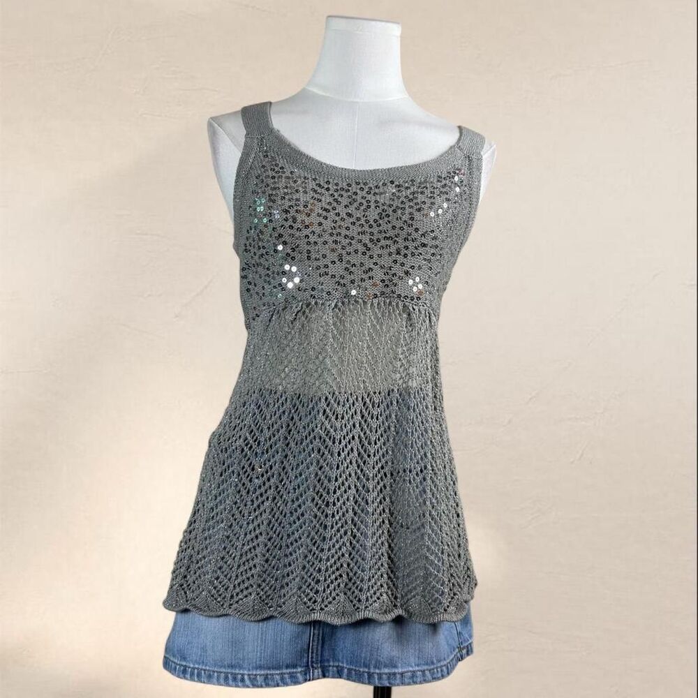 Forever Silver Sequin Fairy Crochet Y2K Top